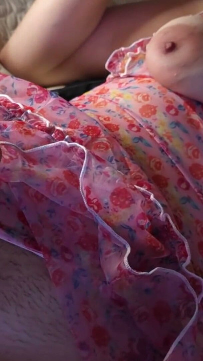 Rubbing her pussy and cum inside while wearing her sexy transparent lace dress. MILF Stepmom Closeup Creampie | Clip 1