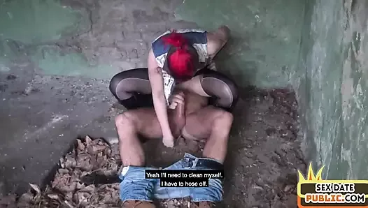 Real German public slut 3some fucked in abandoned place