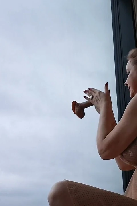 Toy Play - Dildo on the Window - Blowjob