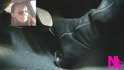 Driving Fast in Black Suede Knee High Boots