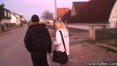 Lad picks up blonde granny and bangs her