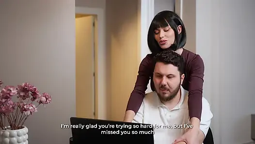 Secretary MariMoore deep-throats a cock and has rough sex with her boss while his wife is in the next room