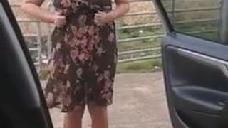 white chubby milf changing clothes on the road