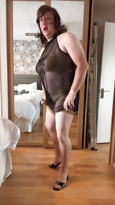 Have shower me then watch me get dressed int sexy nighty & stockings with a quick wank