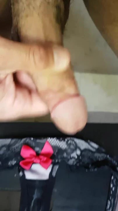 French lover cum on my wife black sexy dirty panty