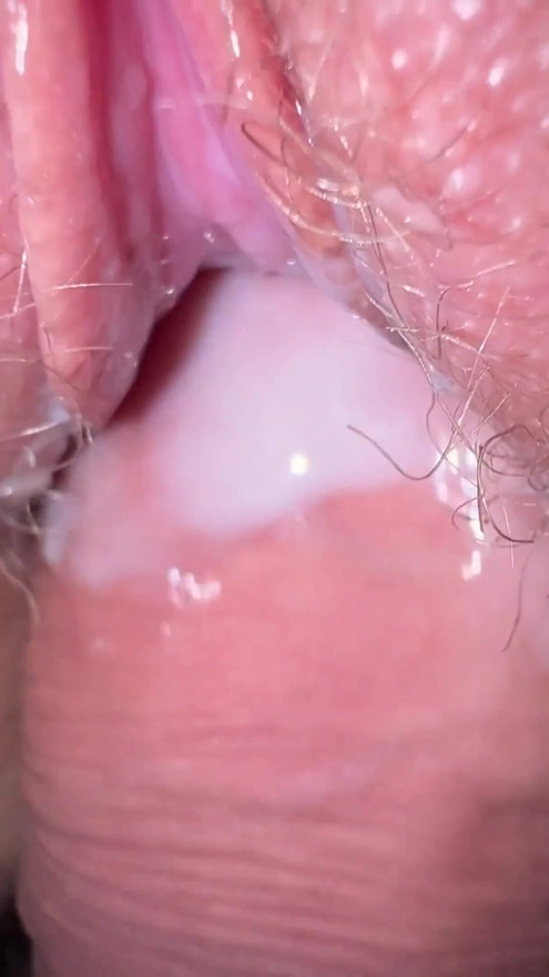 Close up fuck with my teen roommate and cum on hairy pussy