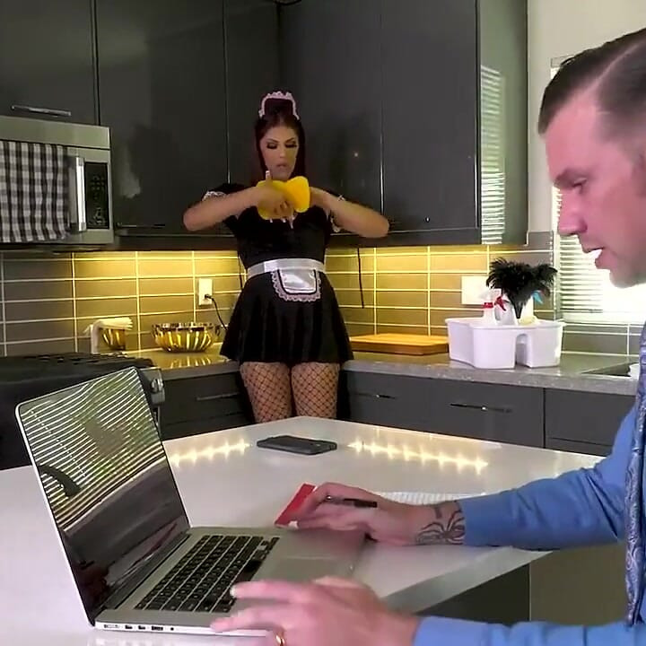 Ill Havoc Cawatches Cleaner Monica Conti Prances Into His House Wearing a Skimpy Maid Outfit.