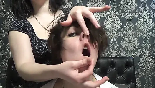 Nose fingering, face messing, silly faces, stockings on head, lips fetish! To Kate!
