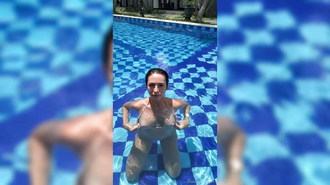 Ahegao, Spit, Outdoor Pussy & Tits Flashing in the Pool