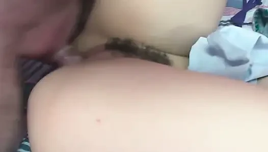 Skinny Hairy Brunette Babe Gets Fingered and Fucked Hardcore
