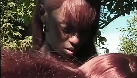 Büyük memeli zenci lezbiyenler bahçede parmaklıyor