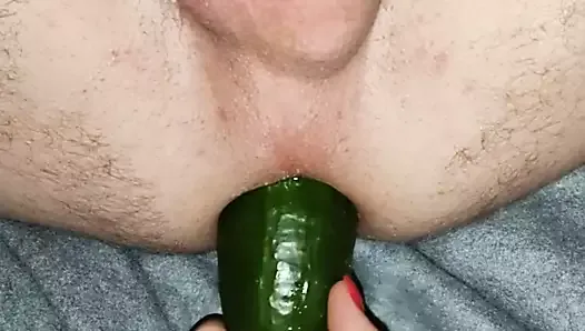 He likes big cucumber in ass, fetish, vegetable anal fuck