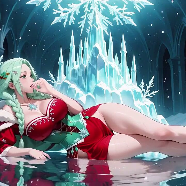 Green-haired Goddess in Red Gown Kneels in the Crystal Hall, Magic Spells & Sensual Glances!