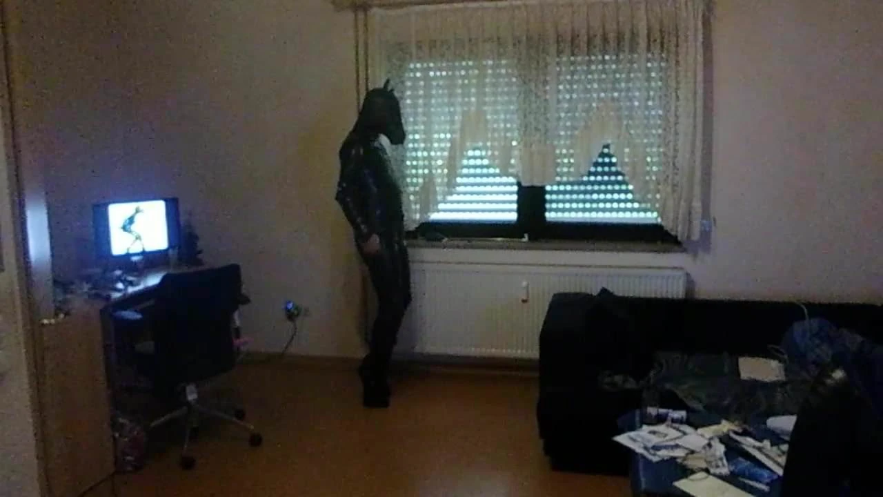 ラテックスキャットスーツポニーガールポニーボーイhufstiefel