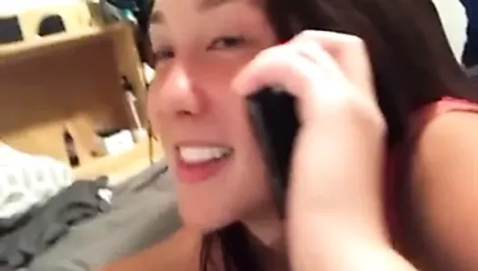 She talks to her boyfriend while he fucks with another man