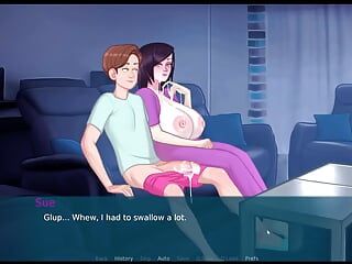 Sexnote - alle seksscènes taboe Hentai-spel pornoplay ep.4 risicovolle pijpbeurt op de bank in het bijzijn van haar stiefmoeder!
