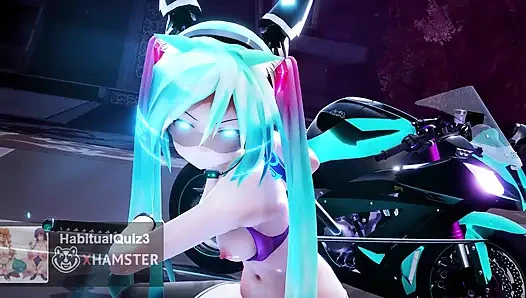 MMD R18 Miku NEON Ninja Cnderella, секс-танец, милфа Ahegao хочет трахнуть жестко дилдо группового босса, 3D хентай