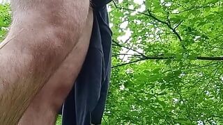 Sub daddy masturbating in the woods