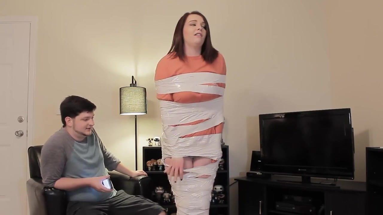 Girlfriend becomes duct tape mummy