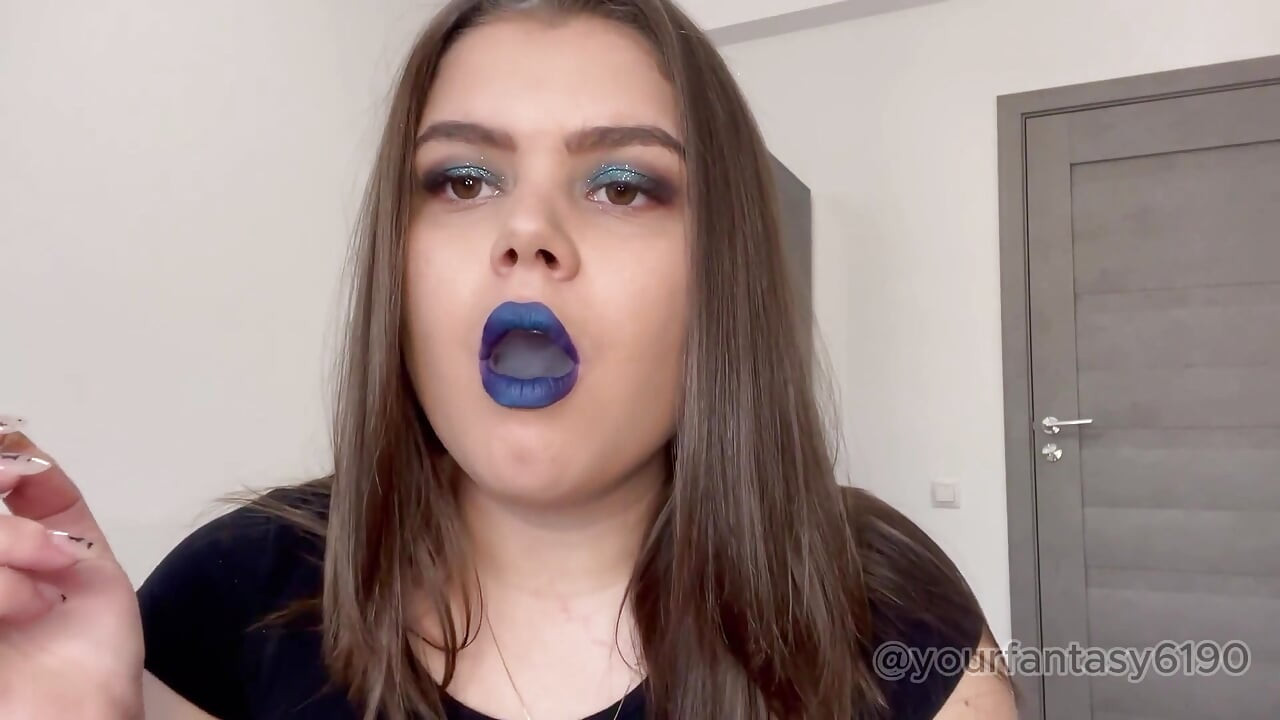 Close-up Smoking and Vaping with Blue Lipstick