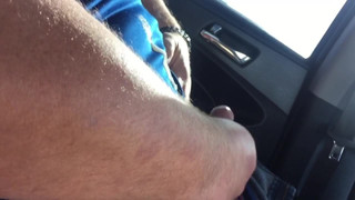 Stranger jerked in car and rub cum in my MILF pussy