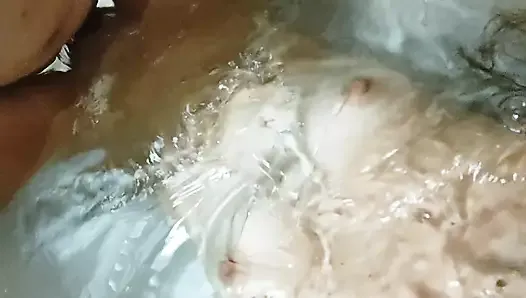 Mermaid babysitter fucked in her tight wet pussy in the tub while bathing
