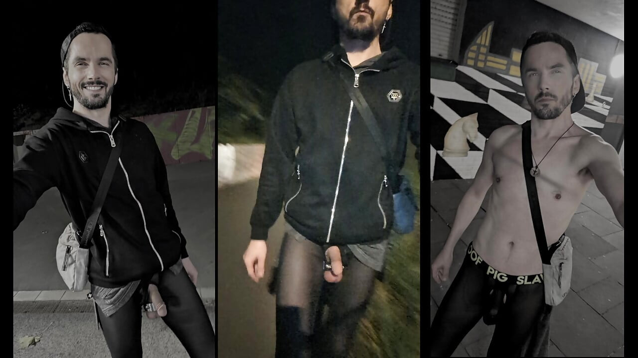 देखने के माध्यम से लेगिंग में शहर के माध्यम से चलना (उभार Meggings)