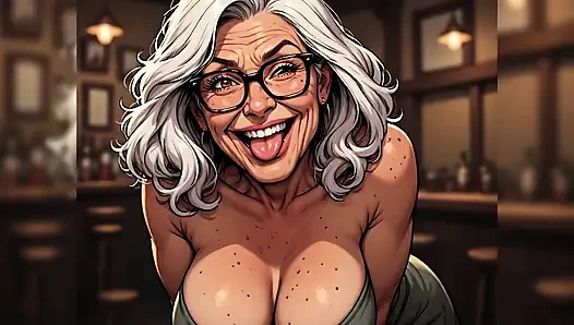 Mature Women in Bar (tits Out Comic Style Art)