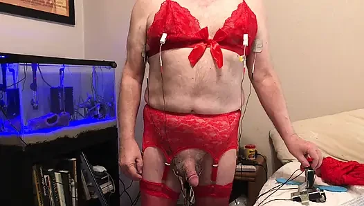 Electric nipple clamps hurt so good - handsfree cumshot