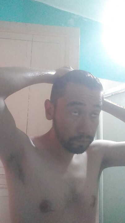 Washing my face with my bare torso