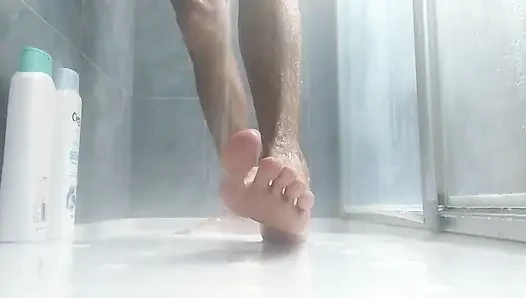 Would You Like to Cum on My Feet? Bath Them with Your Sperm Please! Sexy Feet Boy Play in the Shower