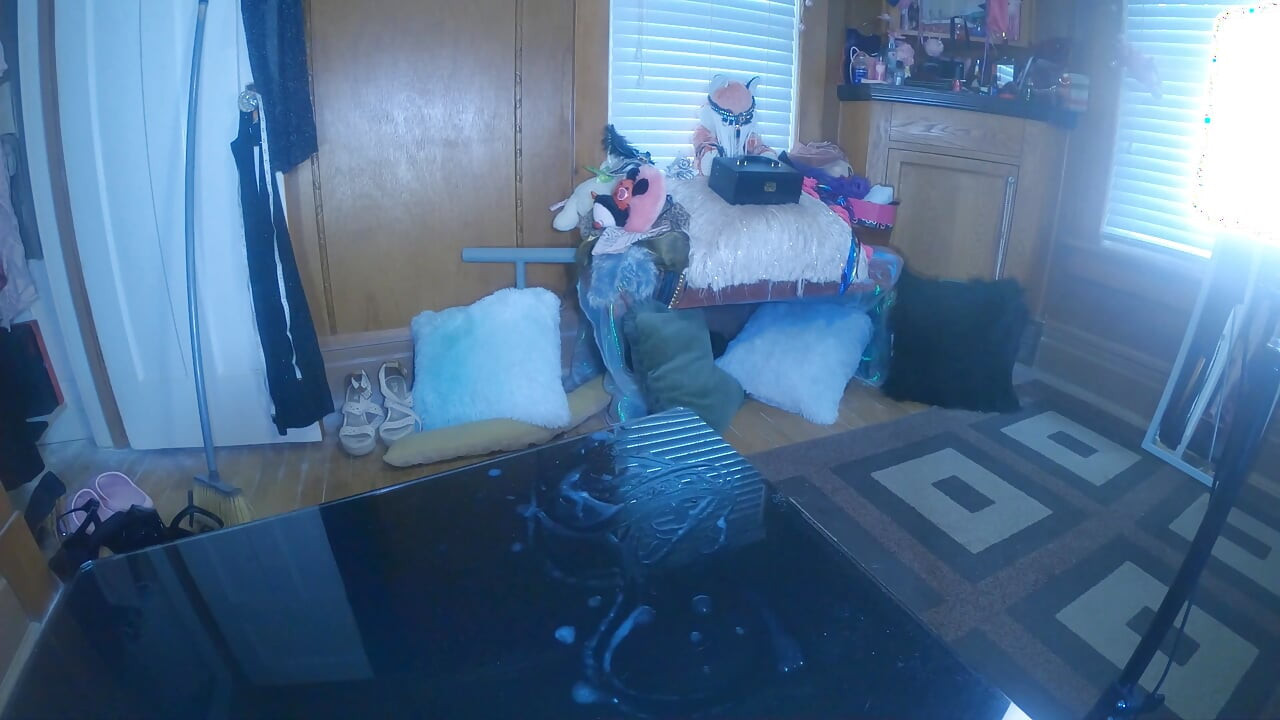 Sissy Maid Came to Sweep and Sprayed Her Cum All Over the Table Instead