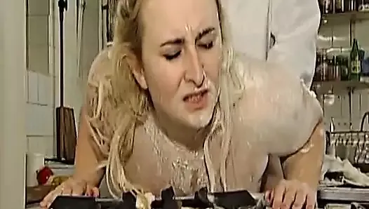 A chubby blonde slut from Germany gets her mouth filled by a BBC