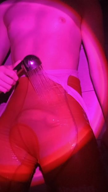 big dick in tight cycling suit completely wet in the shower
