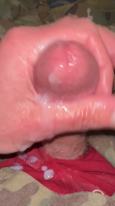 Army soldier Jerking off in uniform and cumming through some red boxer briefs | Clip 2