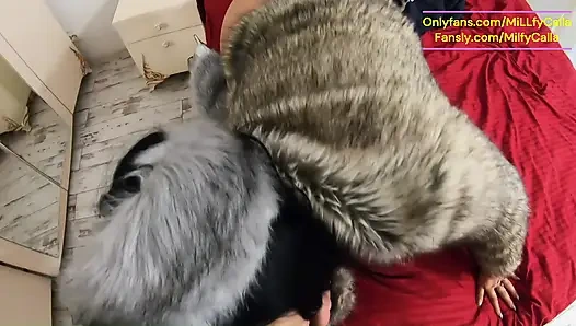Fetish fur dan downjacket mewah berakhir dengan air mani di pakaianku