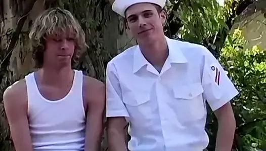 Young navy men butt fucking during an outdoor walk