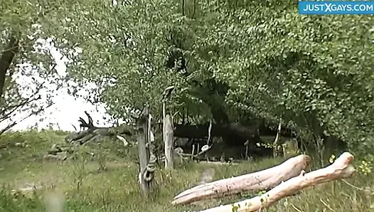 Peter blows by the river outdoor, naked, cum