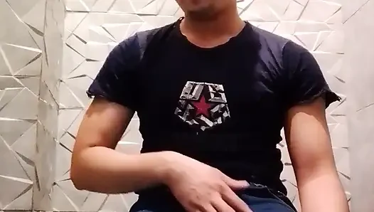 Indian Handsome Boy While His Hard Penis Is Erect and He Strokes His Hand Again in the Toilet Video