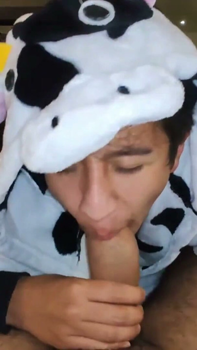 Dreichwe in a cow pijama sucking and riding my big uncut cock until he earns my hot milk | Clip 1