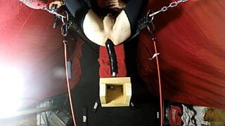 Solo fucking on the sling with 22" dildo