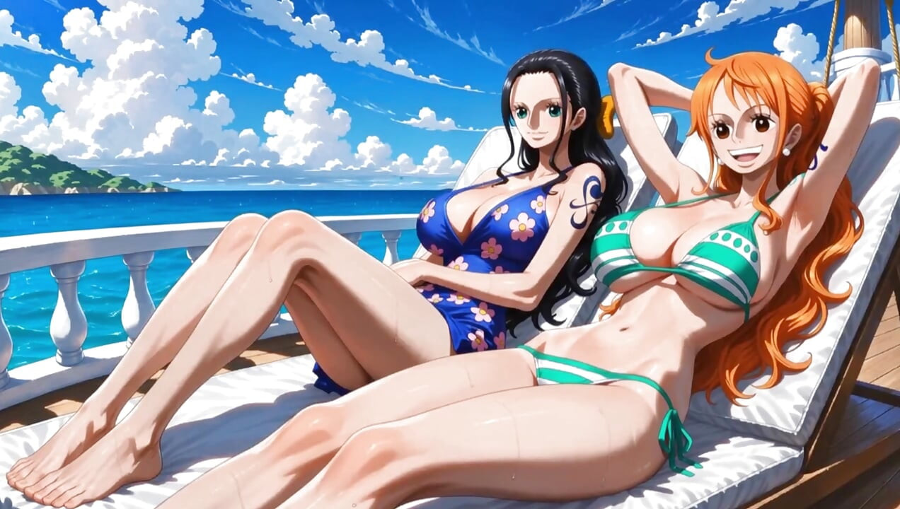 Tek parça - Nico Robin Nami'nin amını ve götünü yalıyor ve sonra onu parmaklıyor