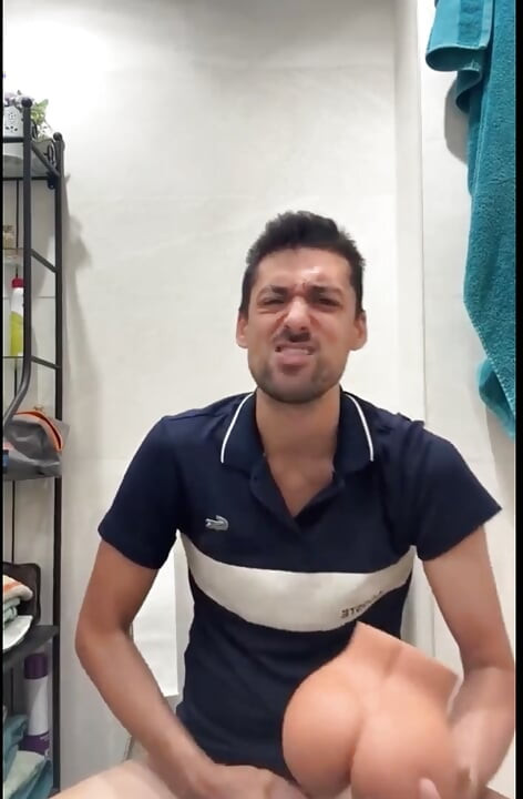 hot solo boy jerking off busting a thick load