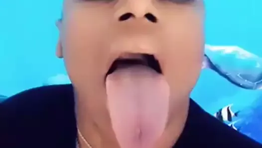 Fetish deep throat long tongue for a BBC