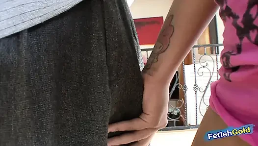 Busty brunette teen seduces her step father and gets a good fuck while stepmom is away