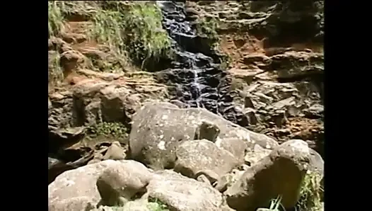 Hot Big Tits Blondie and Redhair Play with Their Pussies at the Waterfall