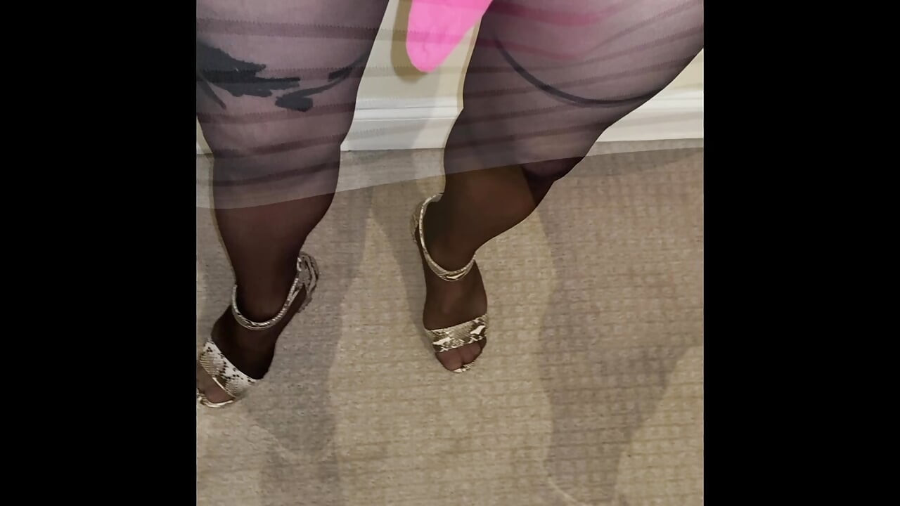 Mom Crossdresser Madison dressing in sexy outfits with thigh high hose stockings and heels and walks around showing off teasing