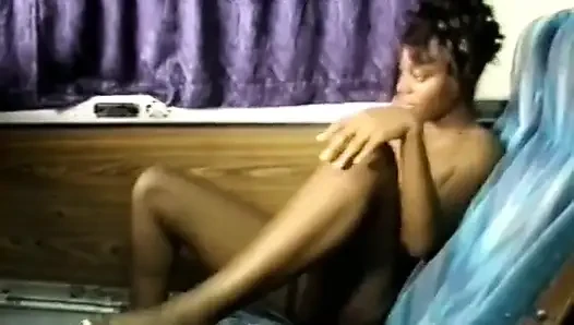 Black stud gets his huge cock sucked by ebony slut on the back seat of a bus