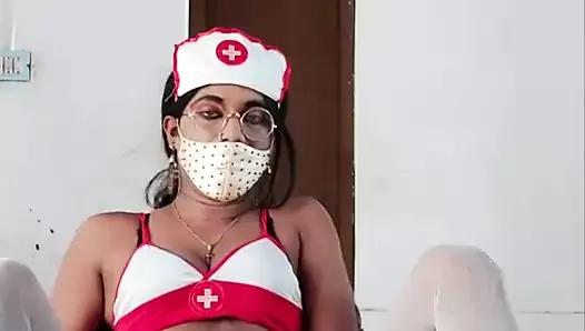 Indian sexy crossdresser Lara D'Souza in sexy nurse costume