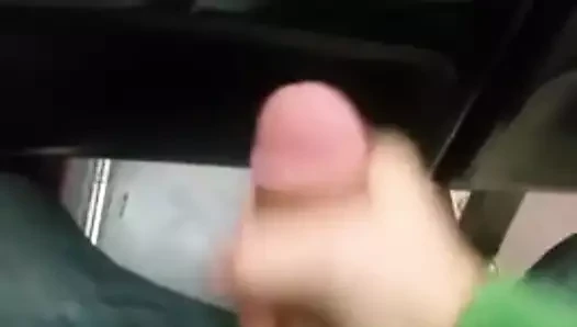 Public jerkoff in train and cumshot